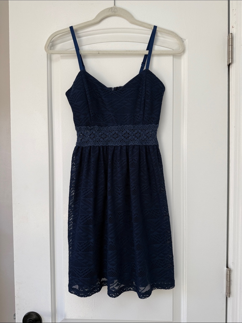 Navy Lace A-Line Spaghetti Strap Dress